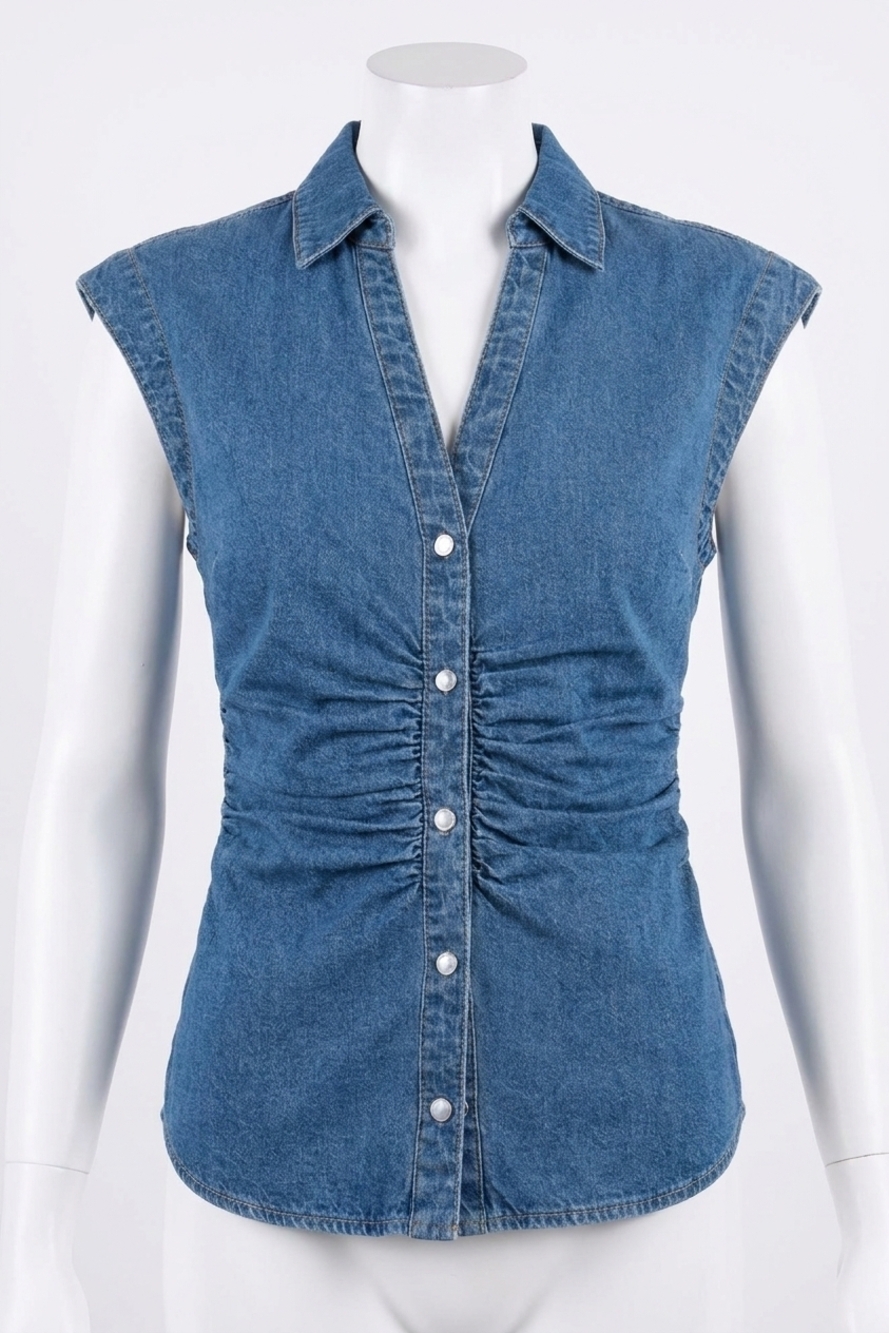 NEW VERONICA BEARD sera denim button-down shirt in serendipity